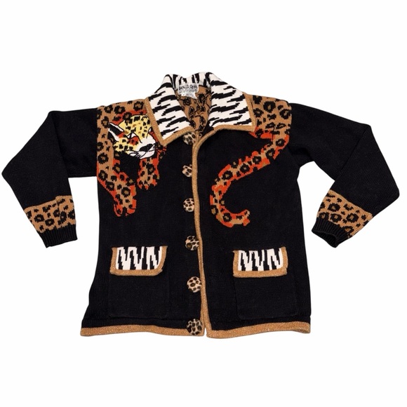 Vintage Jack B. Quick Leopard Cardigan Sweater size Medium - Picture 3 of 11